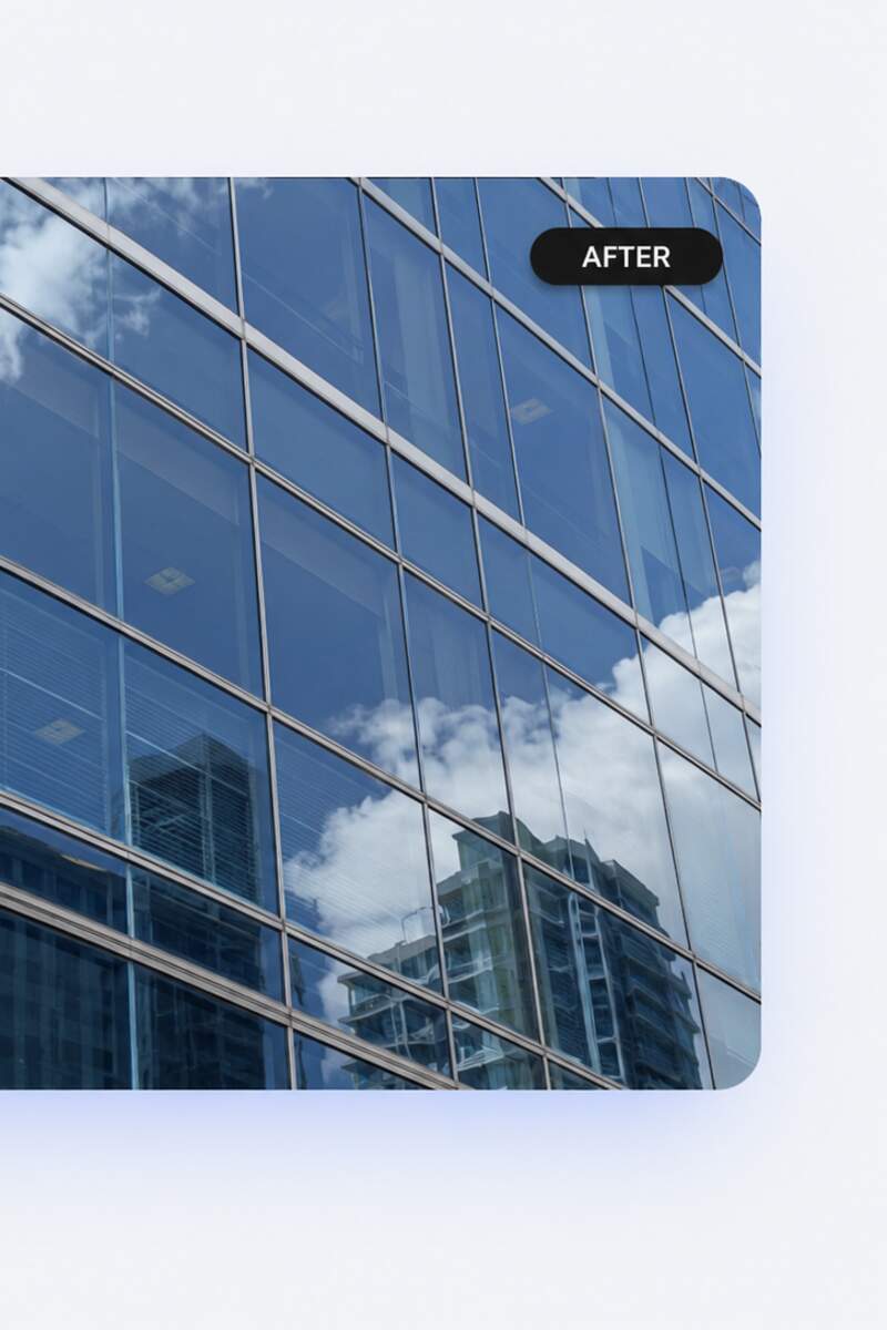After — EIFS facade cleaning before and after on a Miami tower