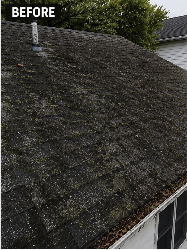 Before — TPO flat roof cleaning before and after