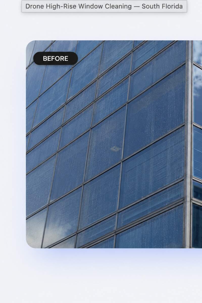 Before — EIFS facade cleaning before and after on a Miami tower