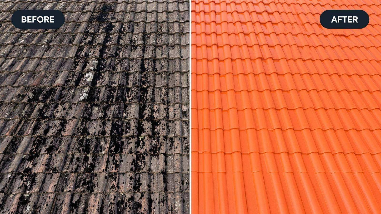 Drone soft-washing a TPO flat roof on a warehouse in Miami