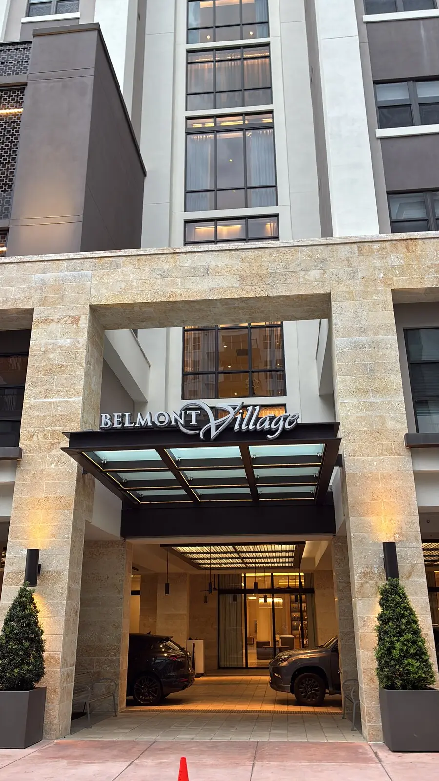 After — Stone Entrance Drone Facade Wash, Coral Gables FL The same Coral Gables stone entrance after drone facade cleaning, brightened and stain-free