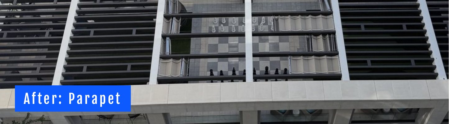The same parapet after the wash, over the chess terrace's giant chessboard