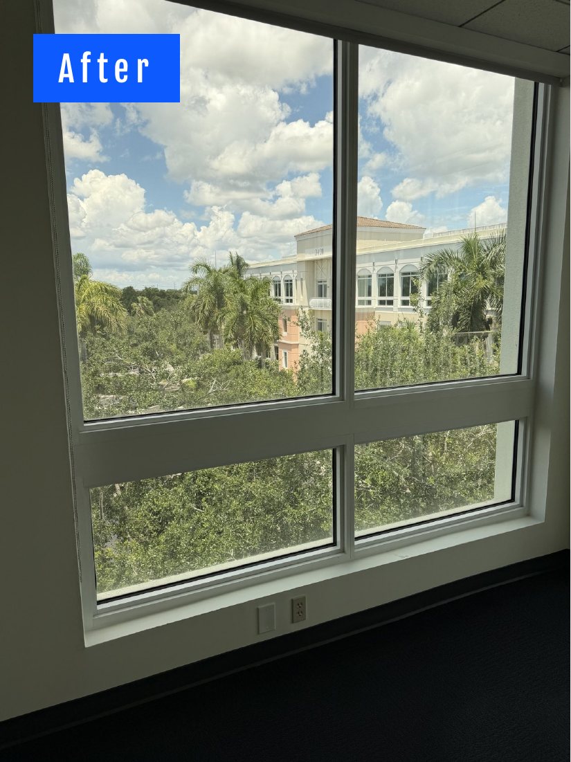 Finished, streak-free glass at Miramar Centre II looking out over the corporate park