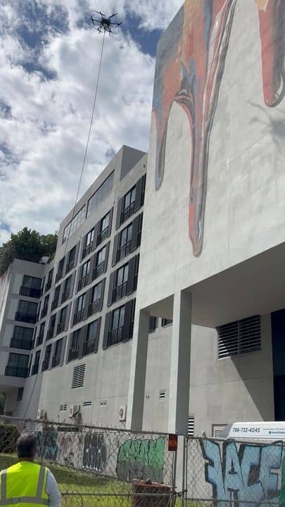 Window Cleaning With an MOT Plan in Wynwood | Drone, Rig and Hose on a Miami Street