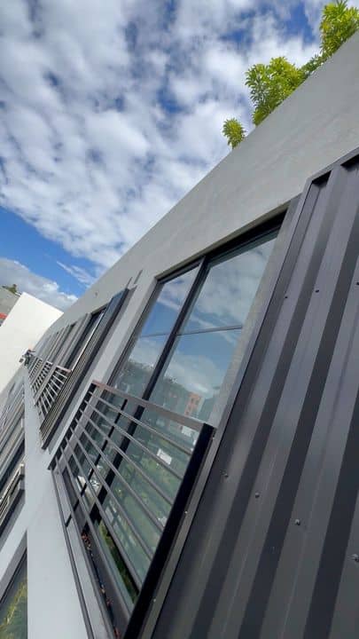 Rope Access Window Cleaning in Wynwood, Miami | Glass Behind Railings and Fins