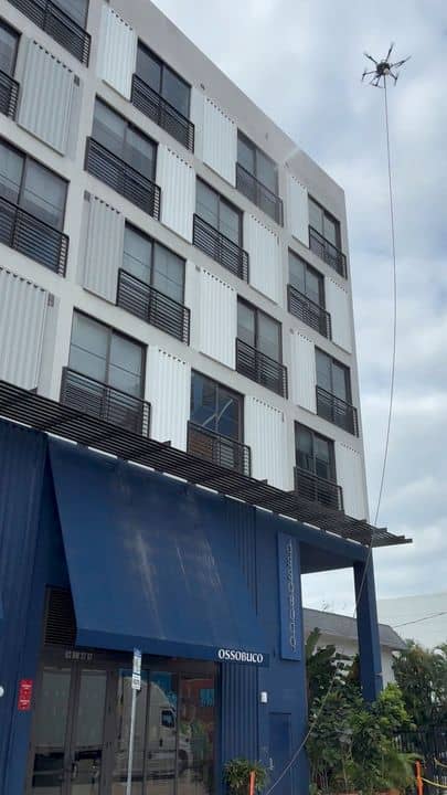 Wynwood Window Cleaning by Drone Above the Shops | Sentral Wynwood, Miami